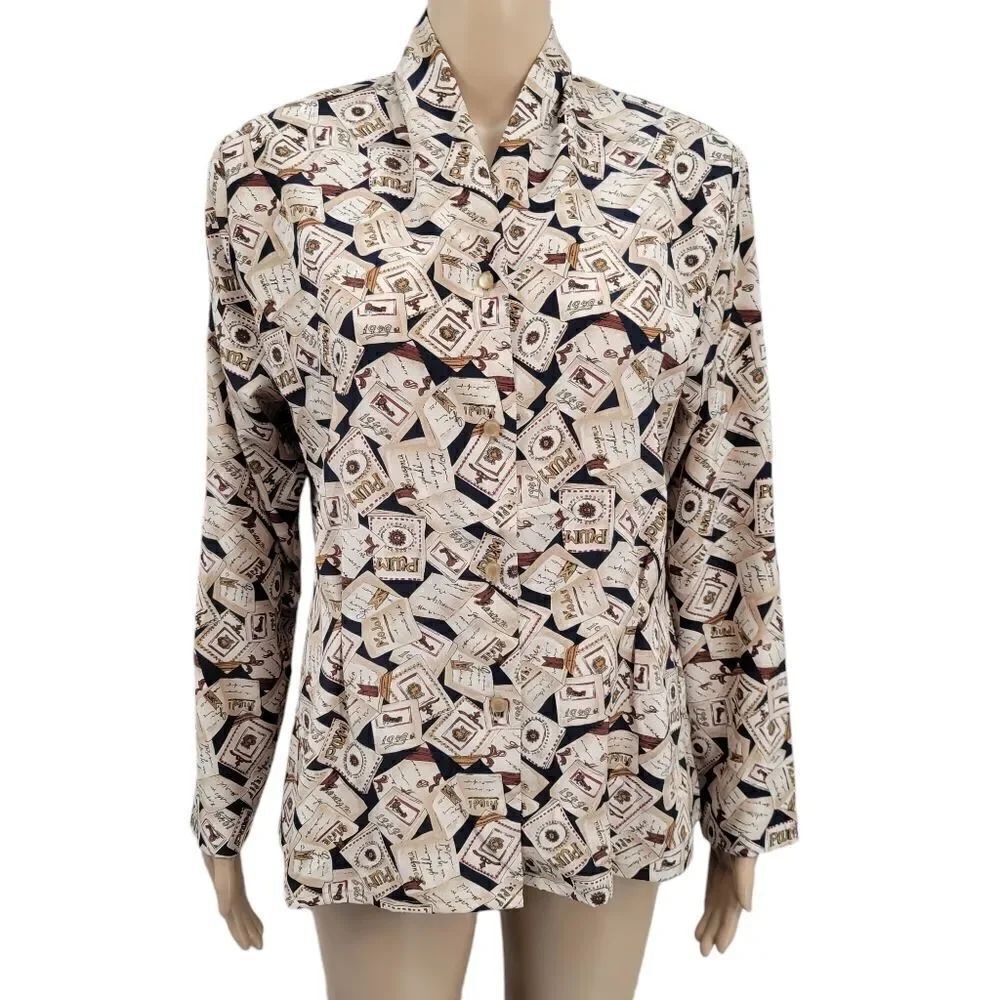 Pendelton Sophisticates Vintage Poly Satin Button Down Printed Blouse